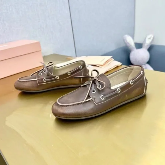Miu Miu Chocolate Brown Leather Flats - Picture 2 of 9
